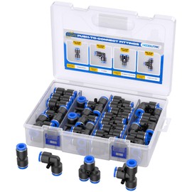 Hoodutric 40Pcs Quick Connect Air Hose Fittings Kit, 3/8 inch OD 10 Straights +10 Tees +10 Elbows +10 Splitters Push to Connect Fittings Pneumatic Fittings use 3/8 inch Tube