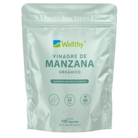 Wellthy Vinagre de Manzana 120 Cápsulas. 550mg cu, Suplemento alimenticio Orgánico, Vegano, Bottle Free                                               