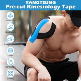 YANGTSUNG Kinesiology Tape Pre Cut, 25 cm x 5 cm Waterproof & Hyopallergenic Kinetic Sports Tape for Shoulder, Knee, Ankle Support, Physio & Sports Injury Muscle Tape