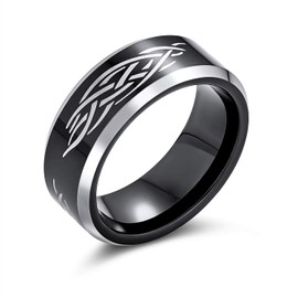 Bling Jewelry Laser Etched Black Tungsten Comfort Fit Tribal Design Wedding Ring Band 8mm