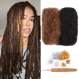 Afro Kinky Bulk Human Hair For Dreadlock Extensions Repair Locs,Twist Braiding, 100% Human Braiding Hair ，30Grams each bundles Total (#1B30) 8 Inch