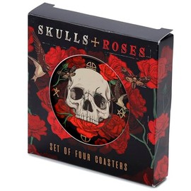 Puckator Skulls and Roses Set of 4 Cork Coasters - Table Pub Drink Coasters Tiles Placemats - Bar Accessories For Home - Desk Coaster Tile Slate - Dining Table Decor Drinks Mats Man Cave Accessories