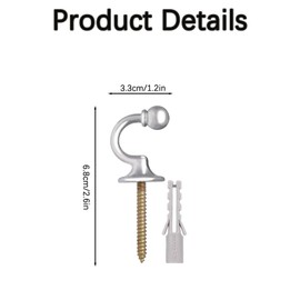 Tie Back Hooks for Curtains, 2 Pairs U Shaped Curtain Tieback Hooks Heavy Duty Metal Ball End Tie Back Hooks Curtain Hold Back Hooks Curtain Holder Tie Backs Screw in Keys Coat Hanger Hook