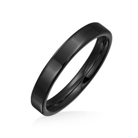Plain Simple Thin Cigar Flat Couples Titanium Wedding Band Rings For Men For Women Polished Black Comfort Fit 3MM