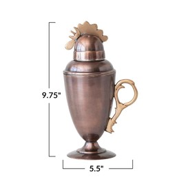 Stainless Steel Vintage Reproduction Rooster Cocktail Shaker w/ Brass Accents