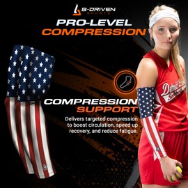 B-Driven Sports Premium Pro-Fit Compression Arm Sleeves for Men Women & Youth 44 Graphic Designs – Improve Circulation Reduce Muscle Fatigue Enhance Performance for Baseball Football & More– (1 Pair)