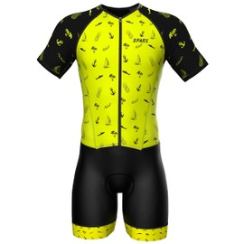 Sparx Mens Elite Aerosuit Triathlon Suit Mens Short Sleeve Tri Suit Skinsuit (Aloha, Large)