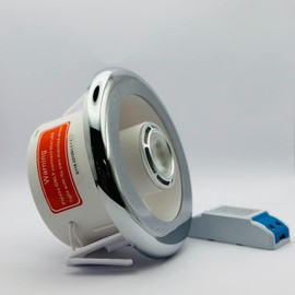 AirTech- UK Air Vent with LED Light and Transformer 4 inches 3W with Chrome & White Grille Fits 100mm /4 inch Ducting Bathroom Shower Air Vent with Light