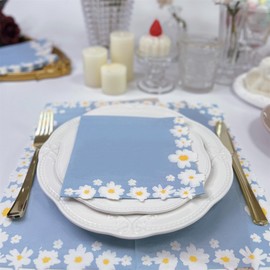Besalily Daisy Floral Paper Napkins 20-Count Disposable Decorative Dinner Napkins Spring Holiday Wedding Birthday Party Napkins Paper (Blue)