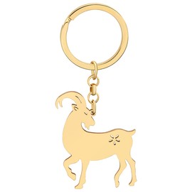 DUOWEI Cute Goat Keychain Stainless Steel Goat Keyring Jewelry Charms Goats Decor Gifts for Women Girls Nature Lovers (Gold)