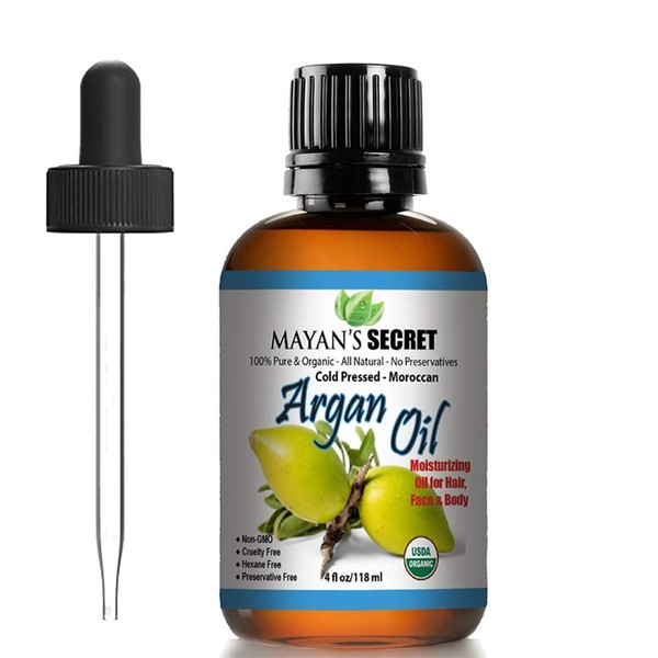 Mayan's Secret - 4oz Organic Argan Oil For Hair Growth, Skin, Face, Nails, Beard & Cuticles - Nourishing and Soothing Oil for Face and Body