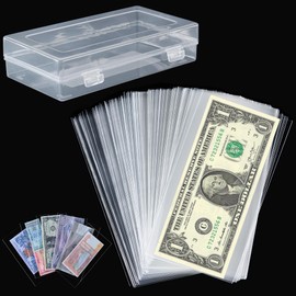 200 piezas de soporte para billetes de dólar con caja de almacenamiento, fundas de papel transparente para dinero y fundas de colección de dinero, fundas para billetes de banco para coleccionista PN02
