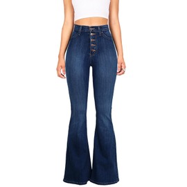 Vibrant Women’s Flare Denim Jeans – High Waisted Button Up Bell Bottom Stretch Classic Flared Pants VP1115 DStone 5