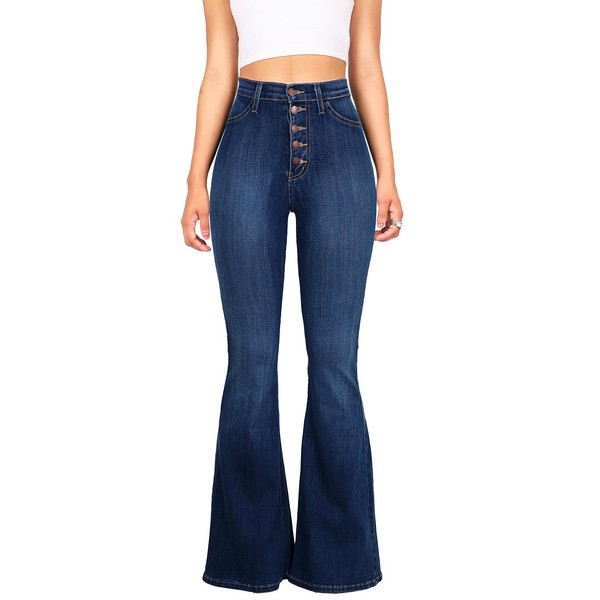 Vibrant Women’s Flare Denim Jeans – High Waisted Button Up