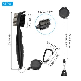 PATIKIL Golf Club Brush with 2.75 Ft Retractable Zip-line, 2 Pack Golf Club Groove Cleaner with Cleaning Tip Nylon and Wire Bristles, Black