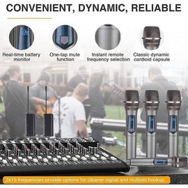 JESWO Micrófono para Cantar, Microfono Dinamico, Micrófono Inalámbrico Profesional con Receptor para Megafonía, Karaoke, Grabación de Vídeo de Conferencias, Entrevistas, Fiestas (Gris)