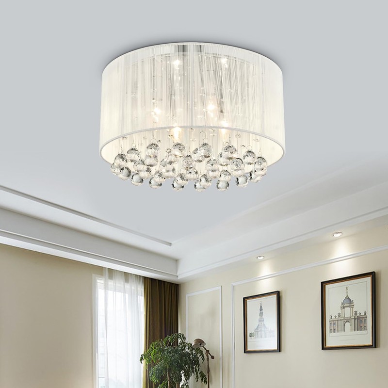 Edvivi Belle Drum Crystal Flush Mount, 4 Lights Glam Lighting