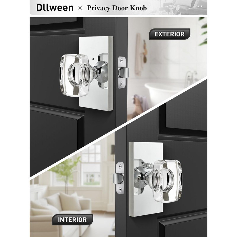 Dllween Glass Door Knobs, Crystal Door Knobs Interior with Lock,