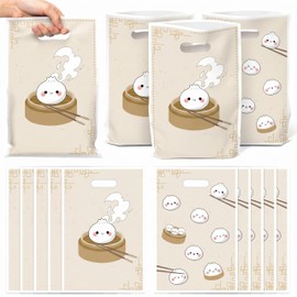 ArowlWesh 50Pcs Cute Bao Dumpling Favor Bags Plastic Gift Bags with Handles