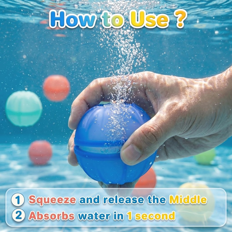 Reusable Water Balloons, 6 Pack Self-Sealing Quick Fill Water Balls