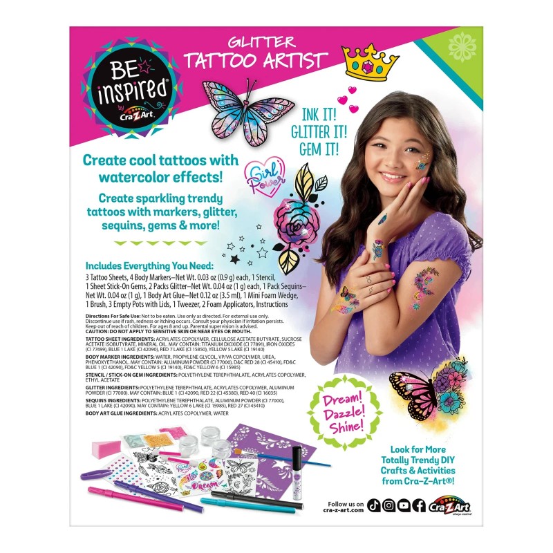 Be Inspired by Cra-Z-Art Glitter Tattoo Artist Set, Best for