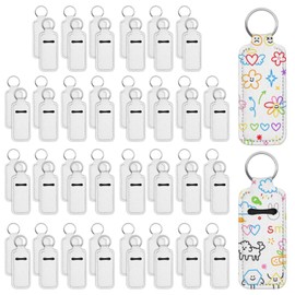 Wanmu 60 Pcs Sublimation Lipstick Holder Blanks, Bulk Neoprene Lip Balm Holder Keychain Clip-on Sleeve Travel Key Ring Holders, DIY Sublimation Blanks Products