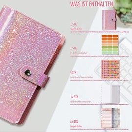 Budget Binder, Cash Envelopes for Budgeting, Money Organiser with 6-Ring Saving Binder, A6 Financial Planner (Sparkling Pink)