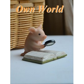 Gemmia Miniature Fairy Garden Reading Figurines- Smart Learning Pig Statue