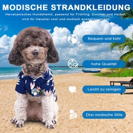 Voarge Pet Polo Shirt, Hawaiian Style Floral Dog Shirt, Printed T-Shirts, Stylish Breathable Dog Summer T-Shirt for Small to Medium Dogs Cats (Island Blue, XL)