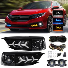 AFOGGEST Daytime Running Light For Honda Civic 2019 2020 Fog Lights Tri-Colors DRL With LED Lamp Bulb Front Fog Light+Wire Harness