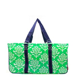 All Purpose Open Top 23" Classic Extra Large Utility Tote Bag 2 (Bloom Damask Mint Green)
