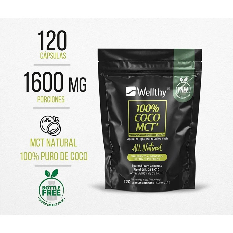Wellthy 100% Coco Mct All Natural 120caps Sabor Neutro