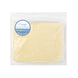 L'Ange Muslin Baby Towel - Infant Bath Towels for Newborn Babies Boy or Girl - 100% Cotton - Ready to Use Medical Grade Packaging for Infants and Newborns - 9 Layers - Yellow - 28x47 in