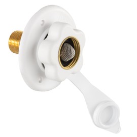 RecPro RV City Water Fill Inlet | White | Optional Hose Elbow and or Gasket Seal | Flange Brass with Check Valve | Camper | Trailer | Marine (No Hose Elbow, No Seal) | Made in USA