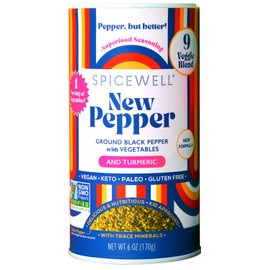 Spicewell - New Pepper Shaker - Ayurvedic Black Pepper with Turmeric, 21 Plant-Based Vitamins and Minerals - Fine Ground, Fresh Cracked Flavor - 6oz