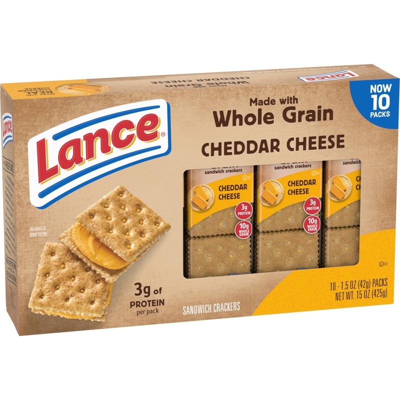 Lance Sandwich Crackers, Made with Whole Grain Crackers, Cheddar Cheese,