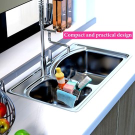 PECCANL Kitchen Small Drying Rack Sink Caddy Hanging Sponge Storage Dish Rack,Dish Drainer Holder Scrub Organizer Shelf,Brush Strainer Hanger Basket Stainless Steel Accessories, No Drilling (Silver)