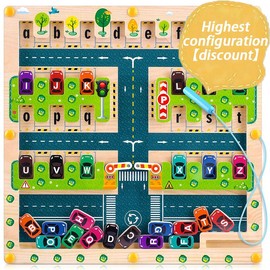Magnetic Alphabet Maze Board, Montessori Toys for Ages 3-6, Parking Theme Letter Tracking Puzzle Toy Gift, Fine Motor Skills Educational Toys for Kids Toddler Boys Girls Preschool Activities Games:_【99% of children's choice】Large parking maze/good
