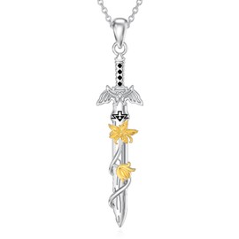 ROMANTICWORK Sword Necklace Sterling Silver Flower Sword Pendant Dagger Jewelry Christmas Birthday Gifts for Women Men