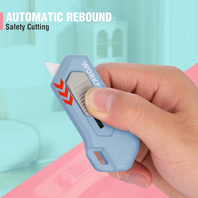WORKPRO Ceramic Small Safety Box Cutter, Automatic Rebound Mini Letter