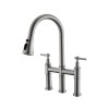 3-Hole Brushed Nickel Bridge Kitchen Faucet with Pull Out Sprayer