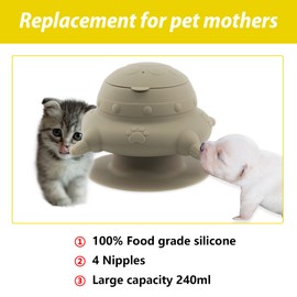Puppy Bottles for Nursing,Puppy Milk feeders for Multiple Puppies Nipple,Puppy Feeder Milk Bowl,4 Nipples Silicone Puppy Nursing Station,Feeder Bowl for Kittens, Puppies,Capacity 240ml（Grey）