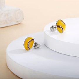925 Sterling Silver Softball Volleyball Basketball Baseball Football Soccer Earrings Stud Hypoallergenic Sports Mom Jewelry Gifts for Women Player Lover (Softball Screw Back)