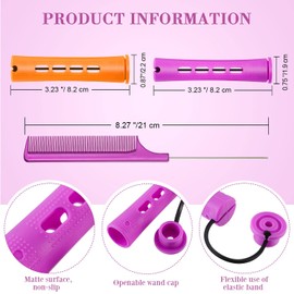 36 varillas de pelo de onda fría para permanente rodillos, rizadores de pelo con peine de cola de rata de acero para peinado (morado, naranja, 0.75 pulgadas, 0.87 pulgadas)