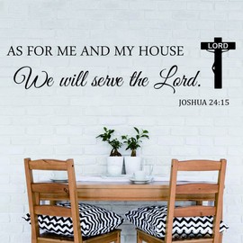 ANFRJJI Jesus and Christian Wall Decal - As for Me and My House, We Will Serve The Lord Vinyl Wall Art with Inspirational Quote - 15"x48" - PVC Removable Wall Sticker for Church and Prayer Room (balck