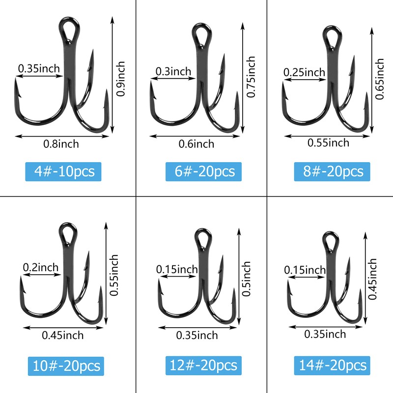 Fishing Treble Hooks Kit High Carbon Steel Hooks Strong Sharp