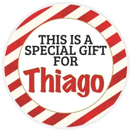This is a Gift for Thiago - Circle Sticker Decal 3 Inch - Candy Cane Merry Christmas Gift Tag Present Tree Holiday Custom Name Santa Claus