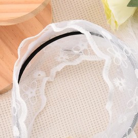 White Lace Floral Bow Headband for Women Sister Wedding Bridesmaid Hair hoop Headwear for Girls Wedding Christmas Birthday Gifts for Friend Bestie Gift Bowknot Hair Accessory Hairband With Flower