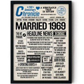 Stuff4 56th Anniversary Poster Framed - Married In 1969 Newspaper - Happy 56th Wedding Anniversary for Men Women Vintage Gifts Retro Back In 1969, 8x10 Inch Fifty-Sixth Anniversaries Posters