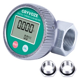 Waterproof 1 Inch Digital Water & Fuel Flow Meter with 3/4 Inch Adapters, EMI Protection, 2.4-26.4 GPM Inline NPT Thread Fuel Meter for Gasoline, Gas Oil, Water, and Other Liquids.
